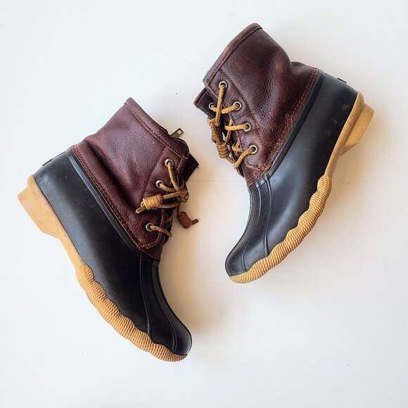 Sperry Saltwater Women's Duckboots Brown Leather/Navy Blue Size 6M - Picture 1 of 12